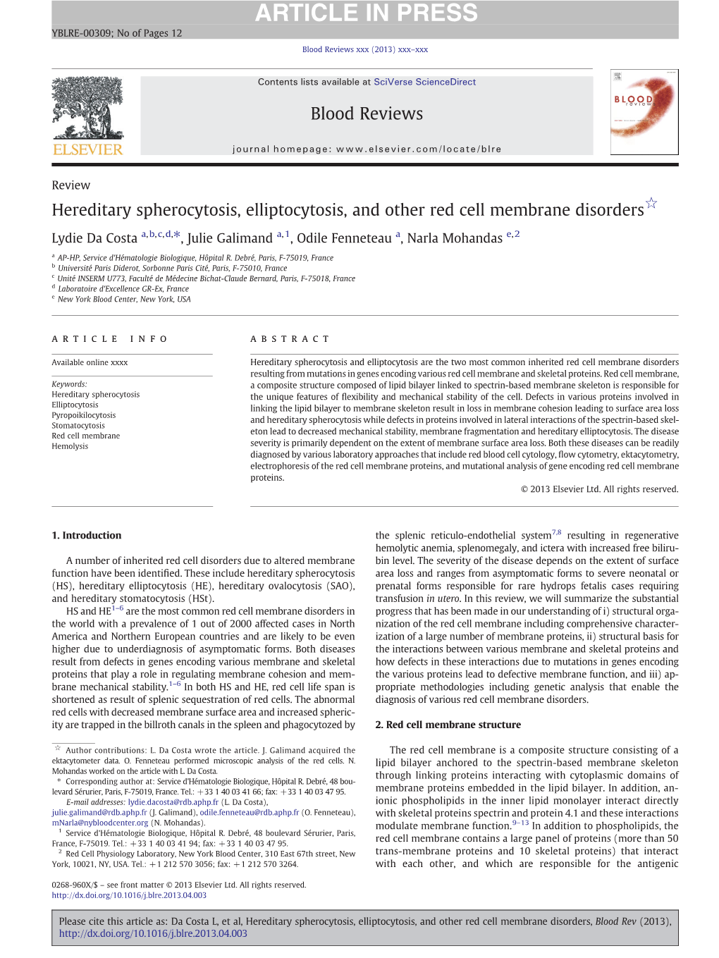 Hereditary Spherocytosis, Elliptocytosis, and Other Red Cell Membrane Disorders☆