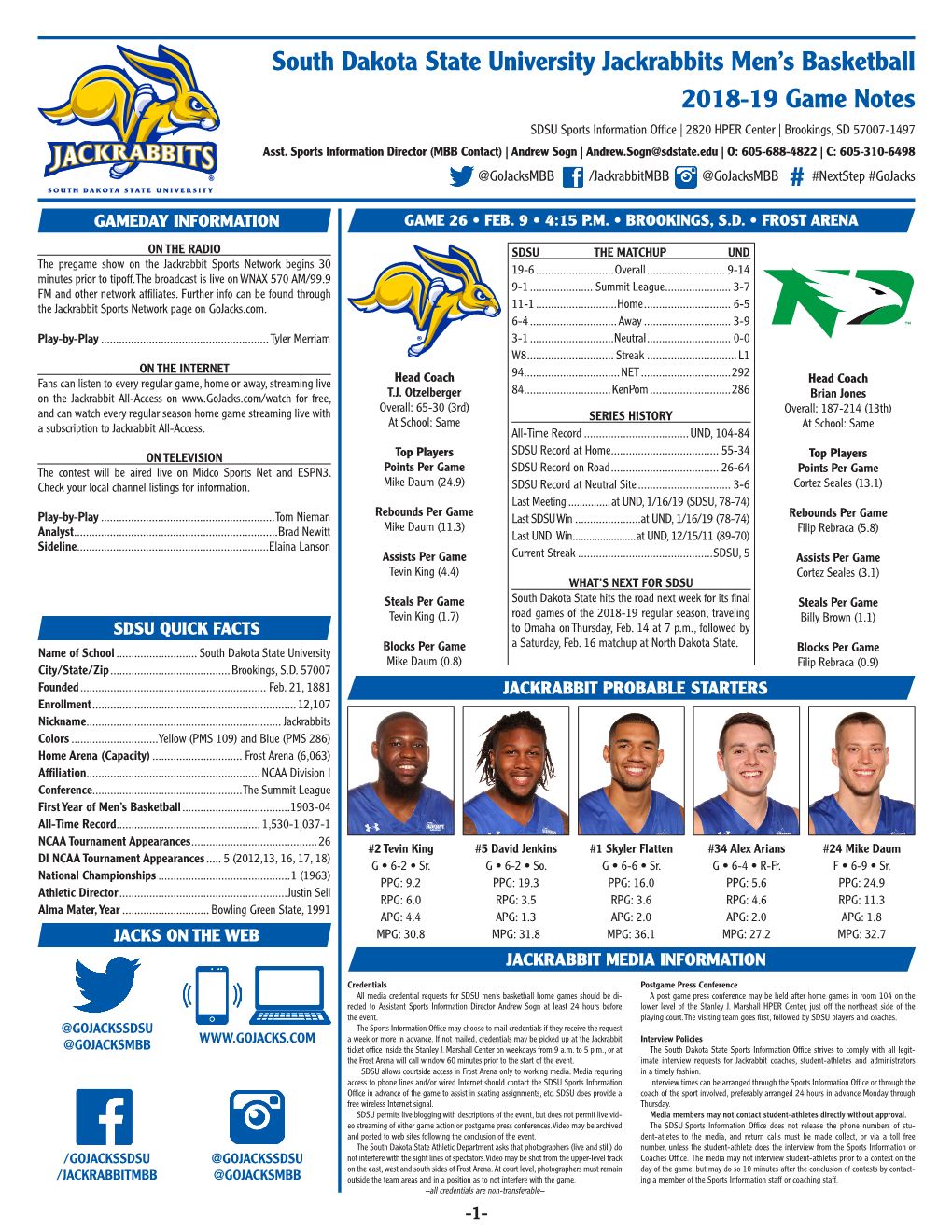 South Dakota State University Jackrabbits Men's Basketball 2018-19