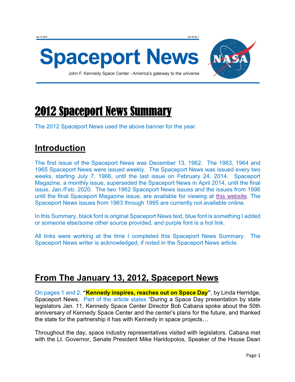 2012 Spaceport News Summary