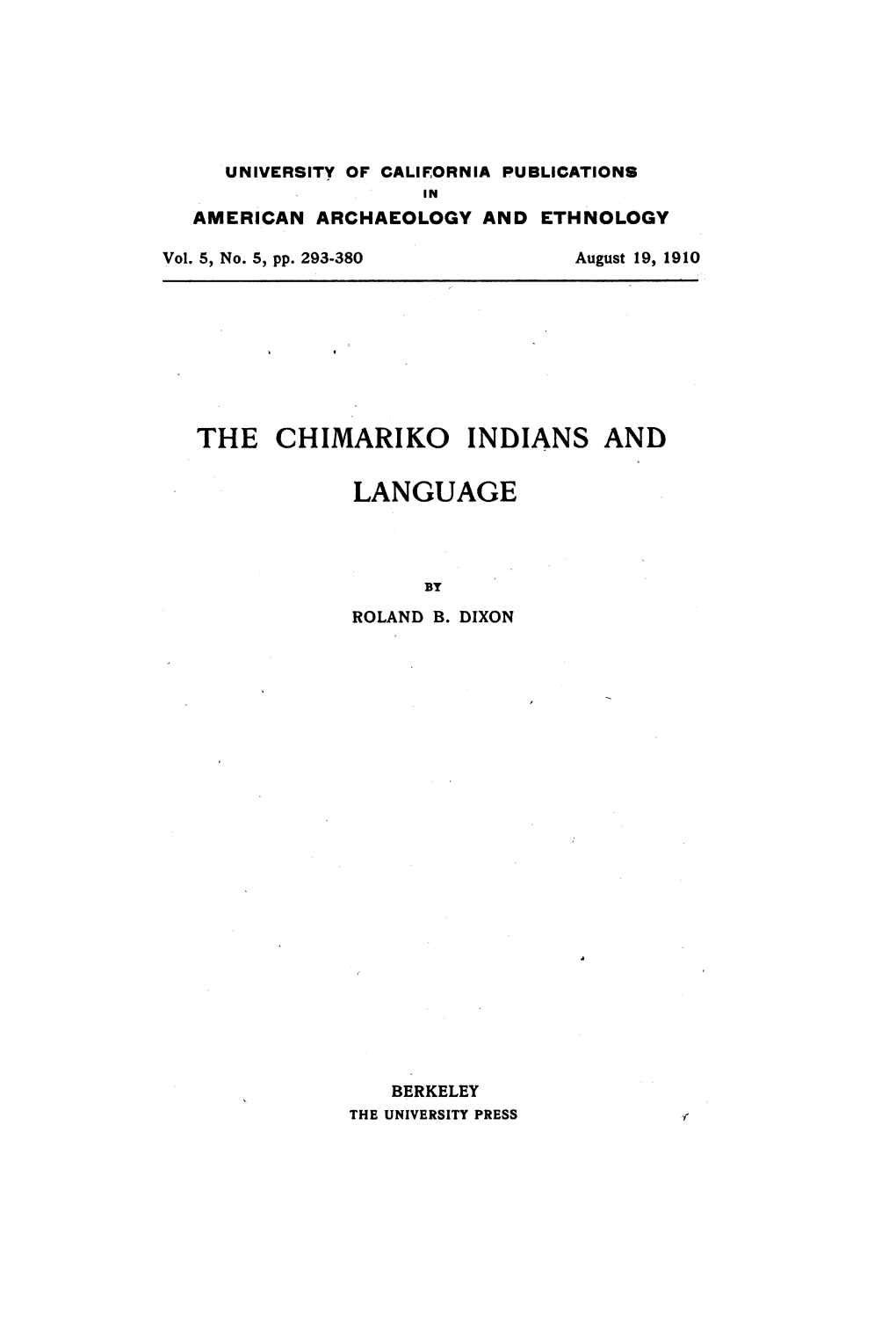 The Chimariko Indians and Language