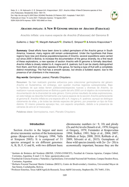 Arachis Inflata: a New B Genome Species of Arachis (Fabaceae)