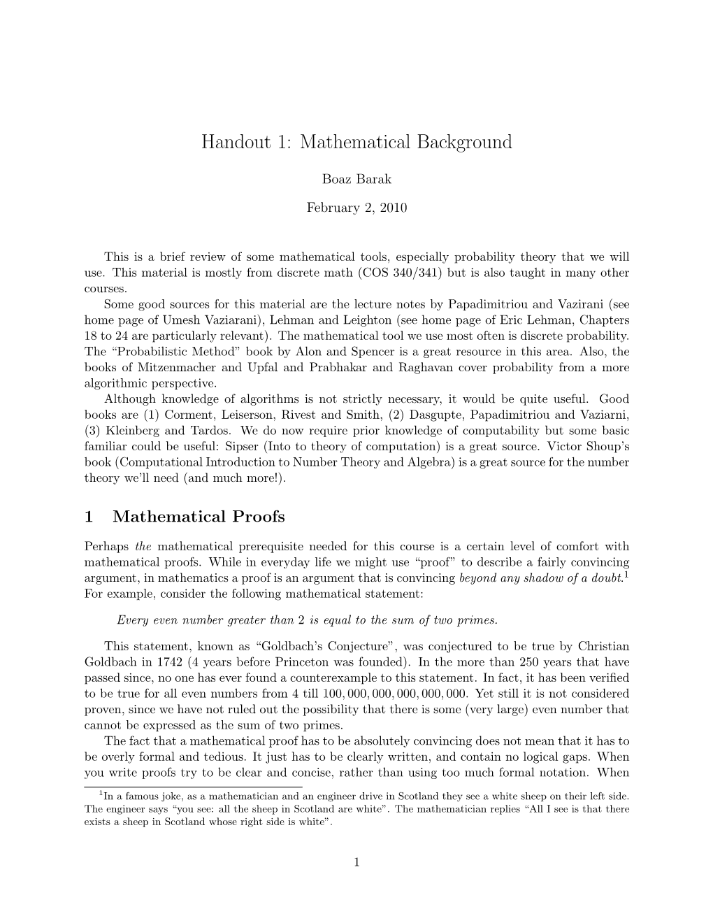 Handout 1: Mathematical Background