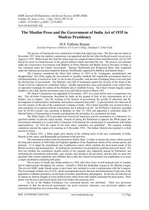 The Muslim Press and the Government of India Act of 1935 in Madras Presidency