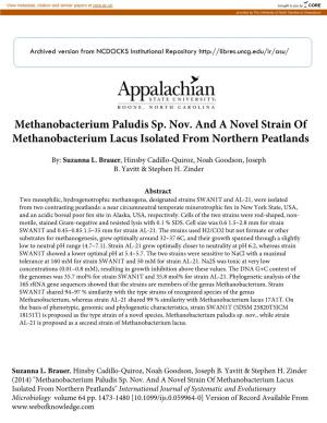 Methanobacterium Paludis Sp. Nov. and a Novel Strain of Methanobacterium Lacus Isolated from Northern Peatlands