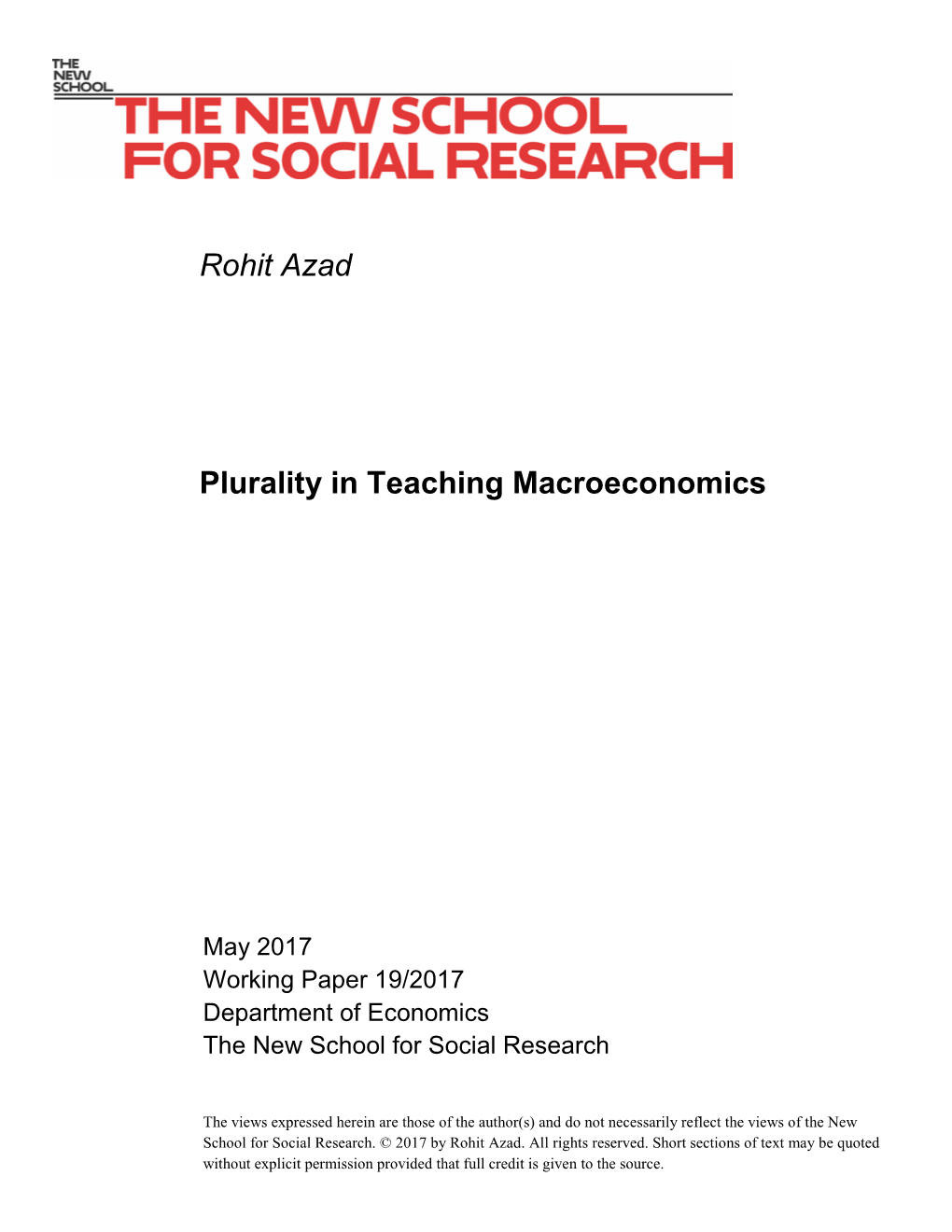 Rohit Azad Plurality in Teaching Macroeconomics