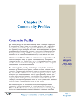 Chapter IV Community Profiles