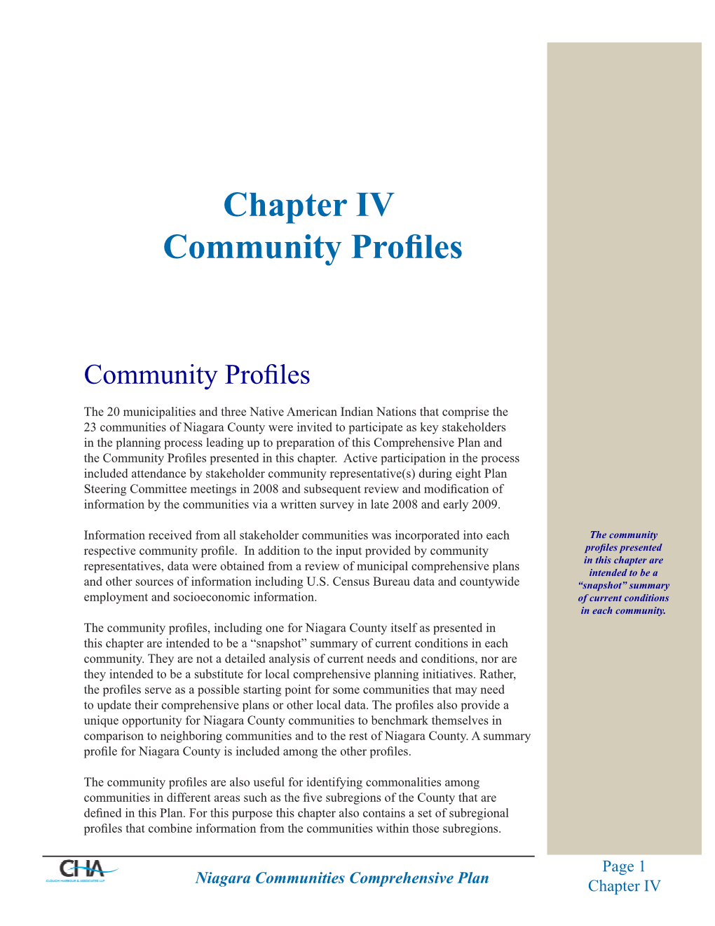 Chapter IV Community Profiles