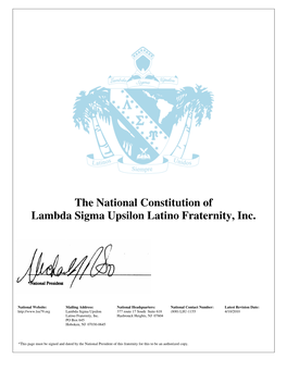 The National Constitution of Lambda Sigma Upsilon Latino Fraternity, Inc