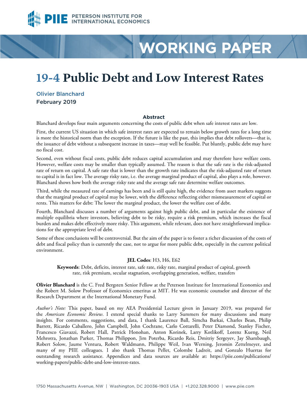 Public Debt and Low Interest Rates