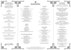 Cocktails Kanishka Tasting Menu Starters Sides Accompaniments Mains Desserts Kanishka Set Menu