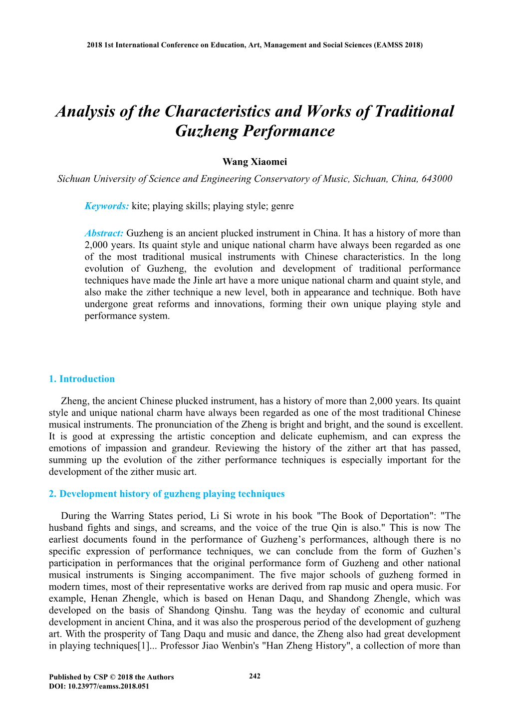 Analysis of the Characteristics and Works of Traditional Guzheng Performance