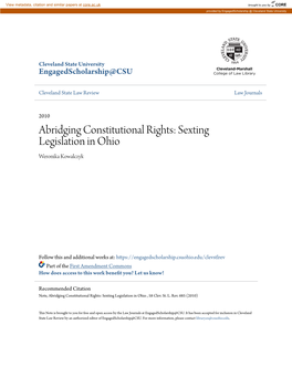 Abridging Constitutional Rights: Sexting Legislation in Ohio Weronika Kowalczyk