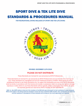 Sport Dive & Tek Lite Dive Standards & Procedures Manual