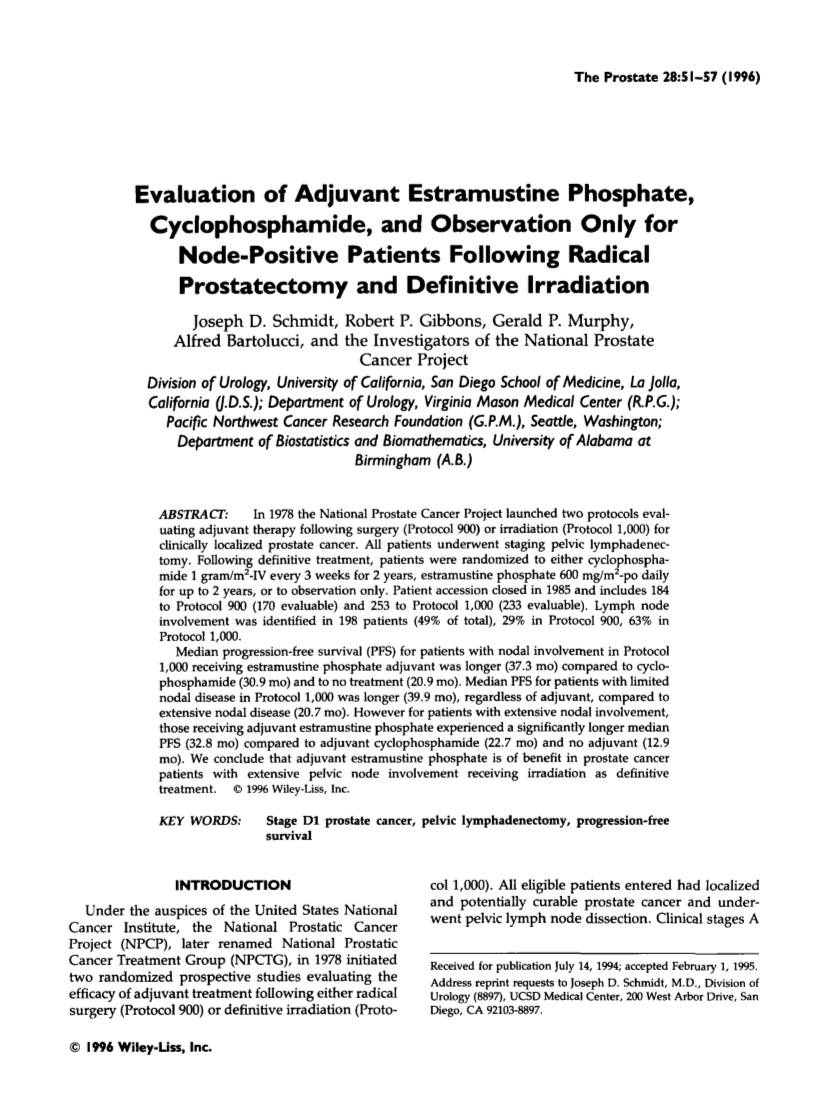 Evaluation of Adjuvant Estramustine Phosphate, Cyclophosphamide