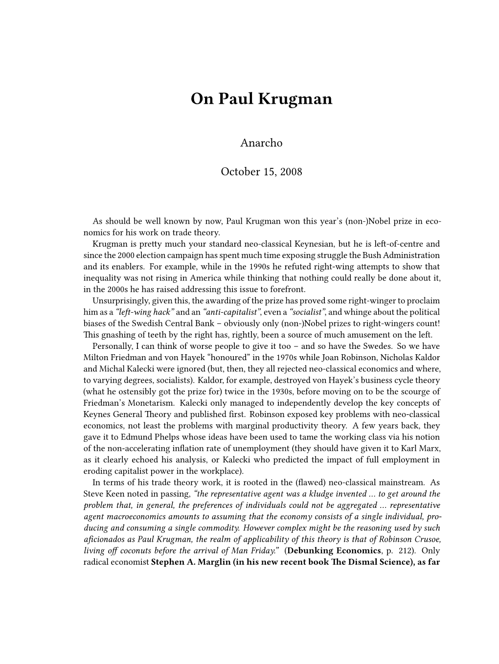 On Paul Krugman