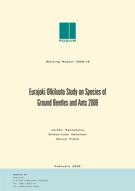 Eurajoki Olkiluoto Study on Species of Ground Beetles and Ants 2008