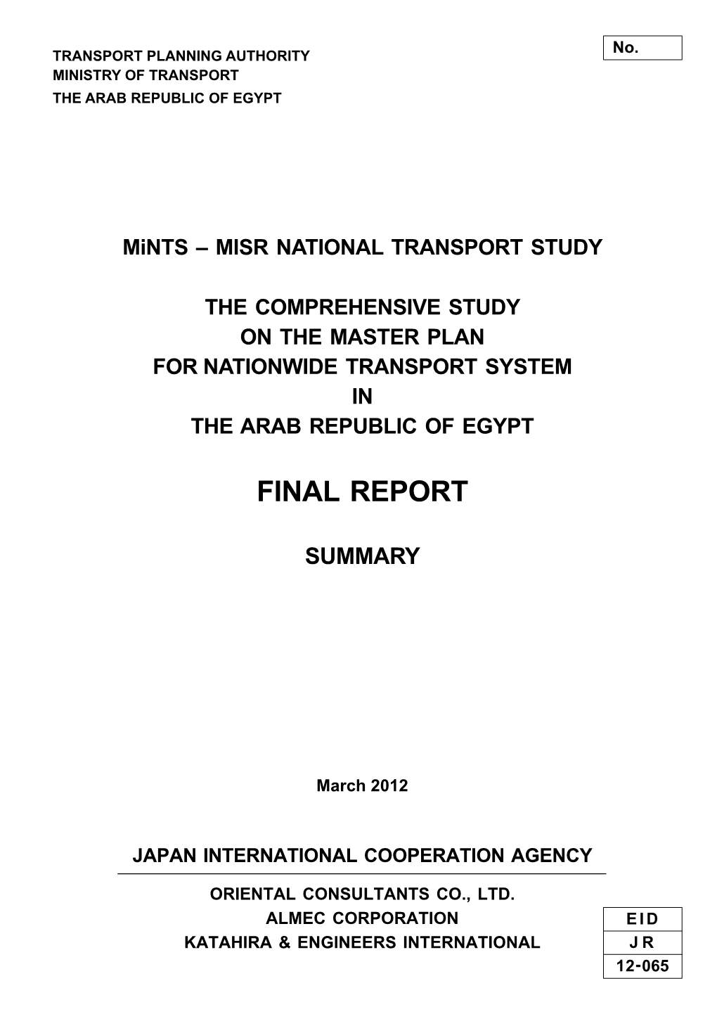 Mints – MISR NATIONAL TRANSPORT STUDY