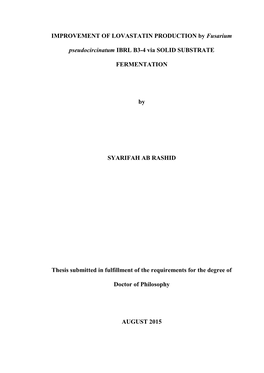 IMPROVEMENT of LOVASTATIN PRODUCTION by Fusarium