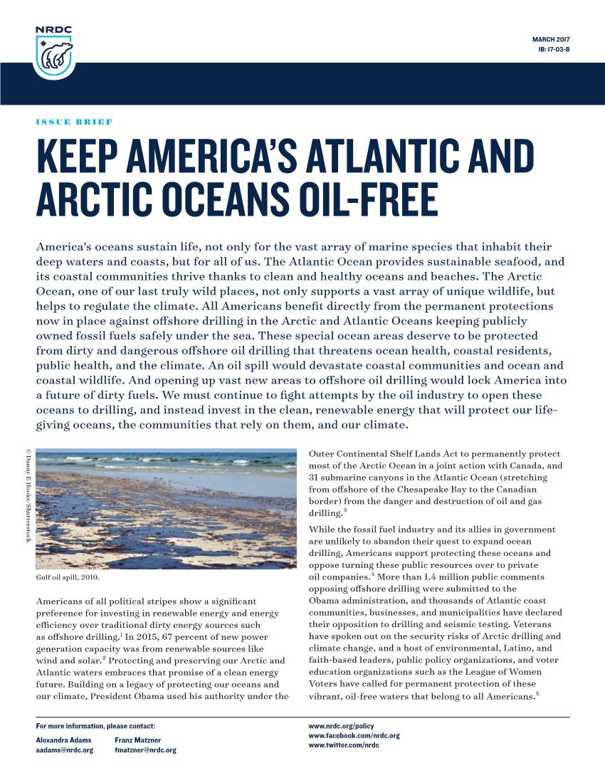 Keep America's Atlantic and Arctic Oceans Oil-Free