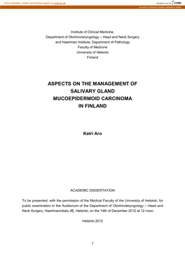 Aspects on the Management of Salivary Gland Mucoepidermoid Carcinoma in Finland