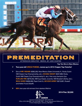 PREMEDITATION AFTERNOON DEELITES - BERGA, by JADE HUNTER Top Ten Sire in New Mexico  Two-Year-Old UNCLE FUDGE, Runner-Up in 2014 Copper Top Futurity!