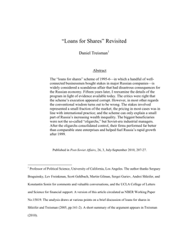 ―Loans for Shares‖ Revisited