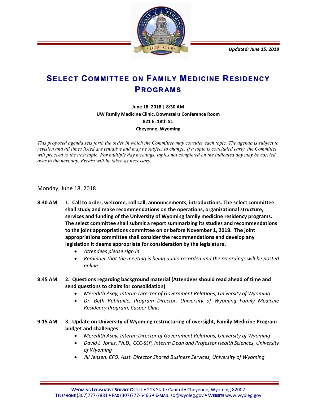 Select Committee on Family Medicine Residency Programs