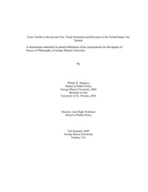 From Tariffs to the Income Tax: Trade Protection and Revenue in the United States Tax System a Dissertation Submitted in Partial