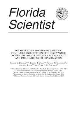 Discovery of a Modern-Day Midden: Continued Exploitation of the Suwannee Cooter, Pseudemys Concinna Suwanniensis, and Implications for Conservation