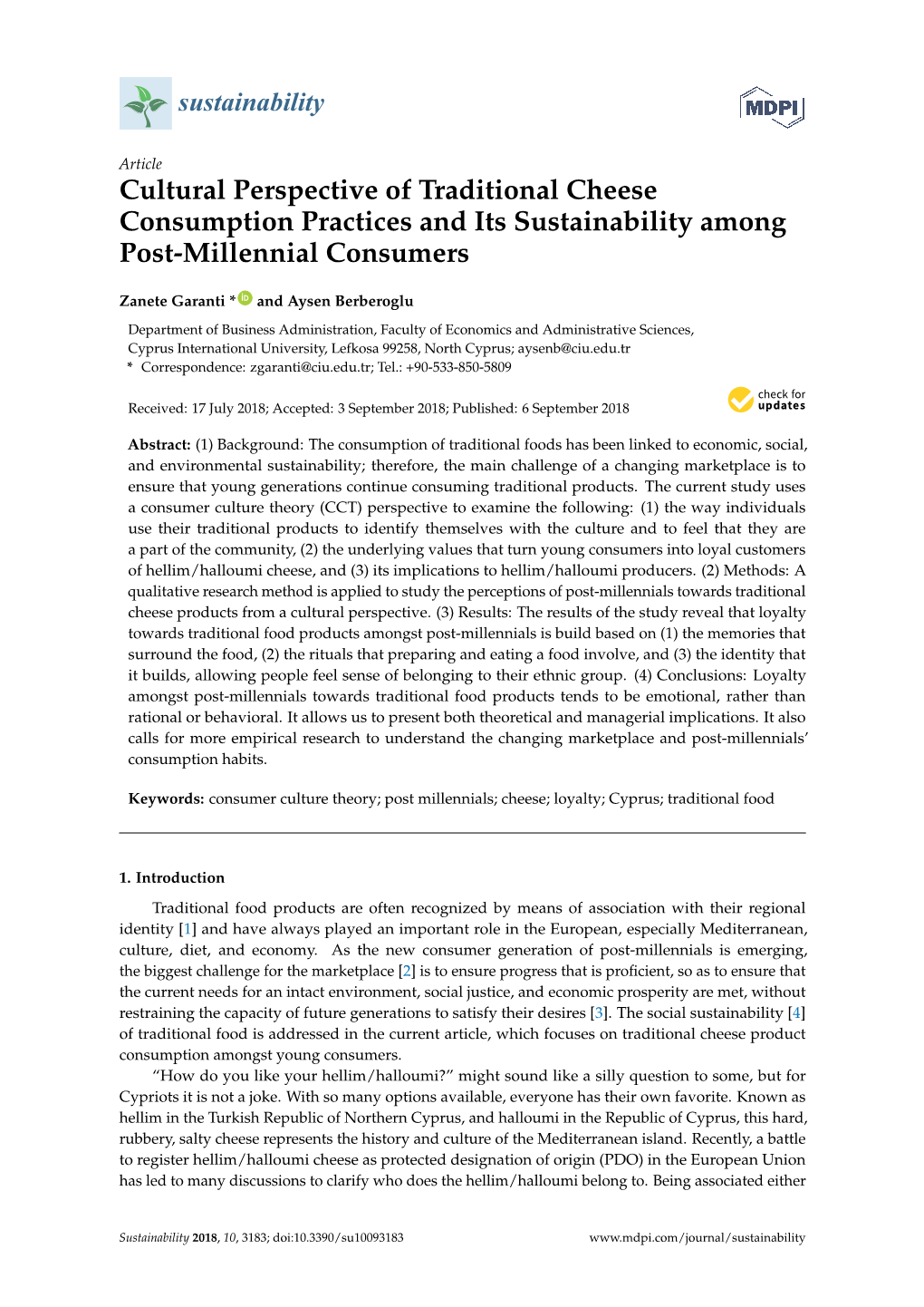 Cultural Perspective of Traditional Cheese Consumption Practices and Its Sustainability Among Post-Millennial Consumers