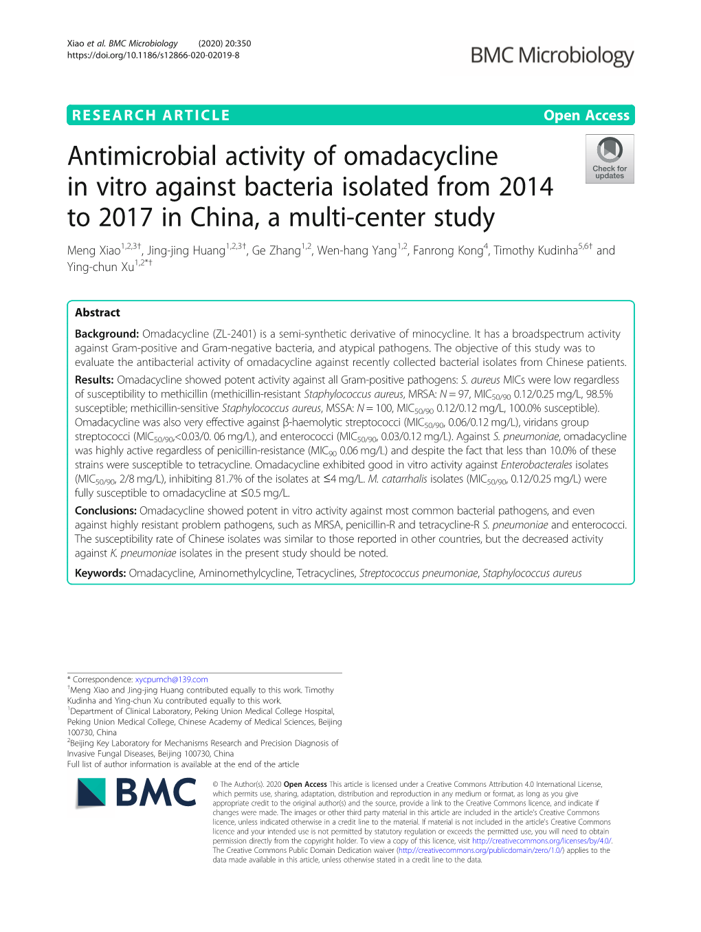 Antimicrobial Activity of Omadacycline in Vitro Against Bacteria Isolated