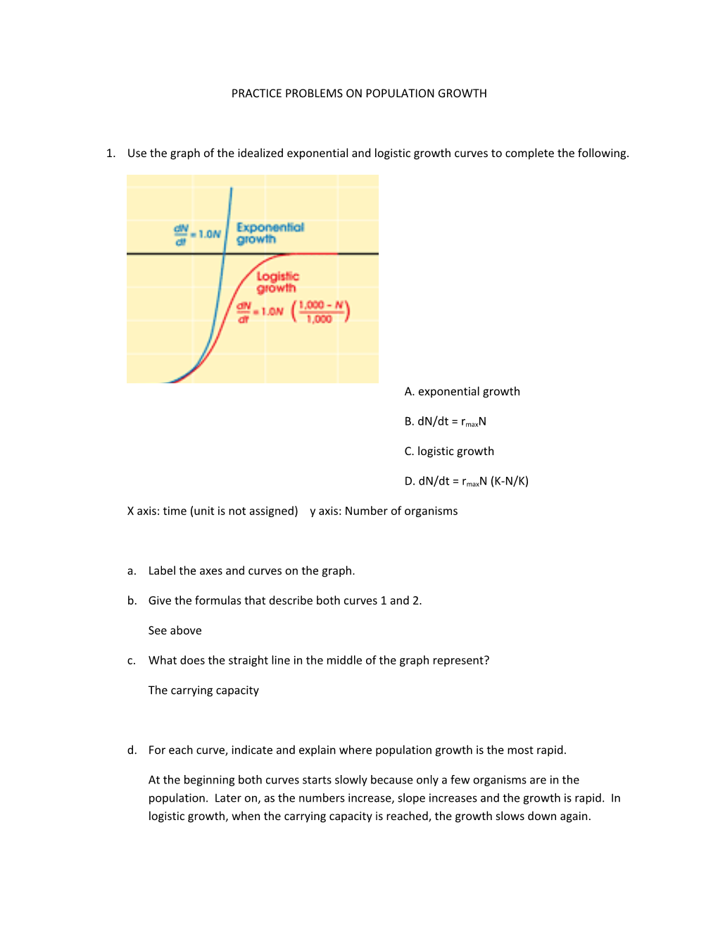 Practice Problems on Population Growth