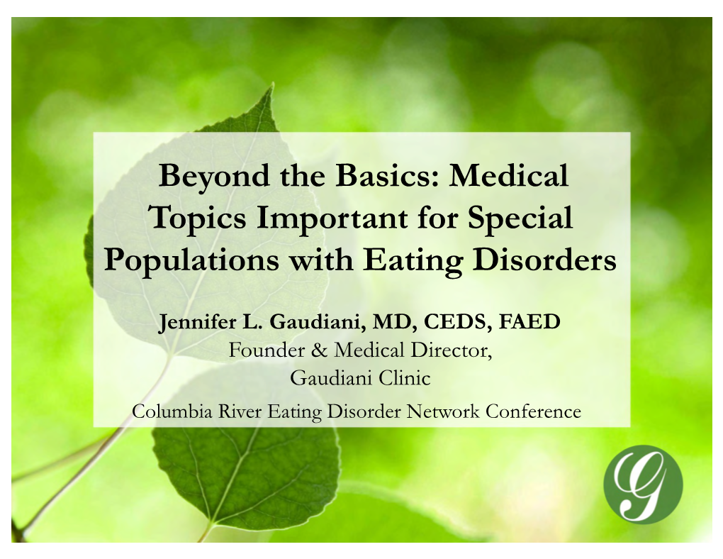 Medical Topics Important for Special Populations with Eating Disorders