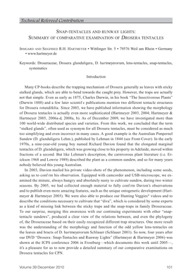 Snap-Tentacles and Runway Lights: Summary of Comparative Examination of Drosera Tentacles