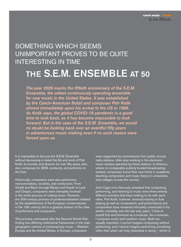 The S.E.M. Ensemble at 50