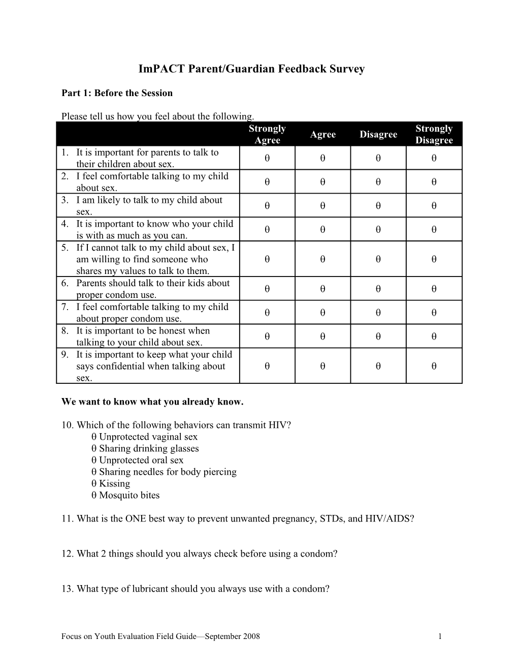 Impact Parent/Guardian Feedback Survey