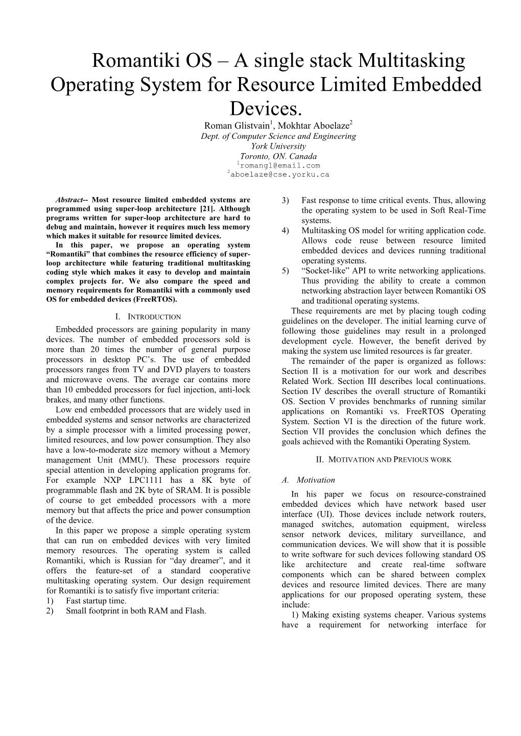 A Single Stack Multitasking Operating System for Resource Limited Embedded Devices