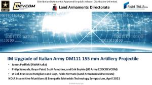 IM Upgrade of Italian Army DM111 155 Mm Artillery Projectile