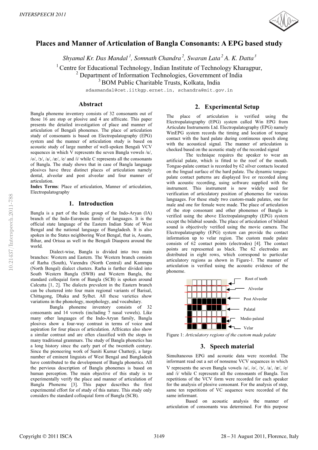 Places and Manner of Articulation of Bangla Consonants: a EPG Based Study