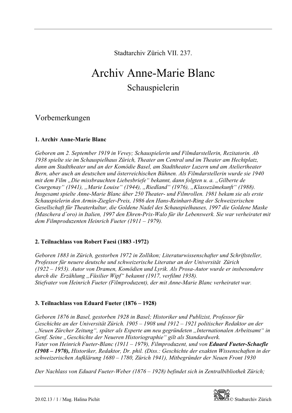 Archiv Anne-Marie Blanc