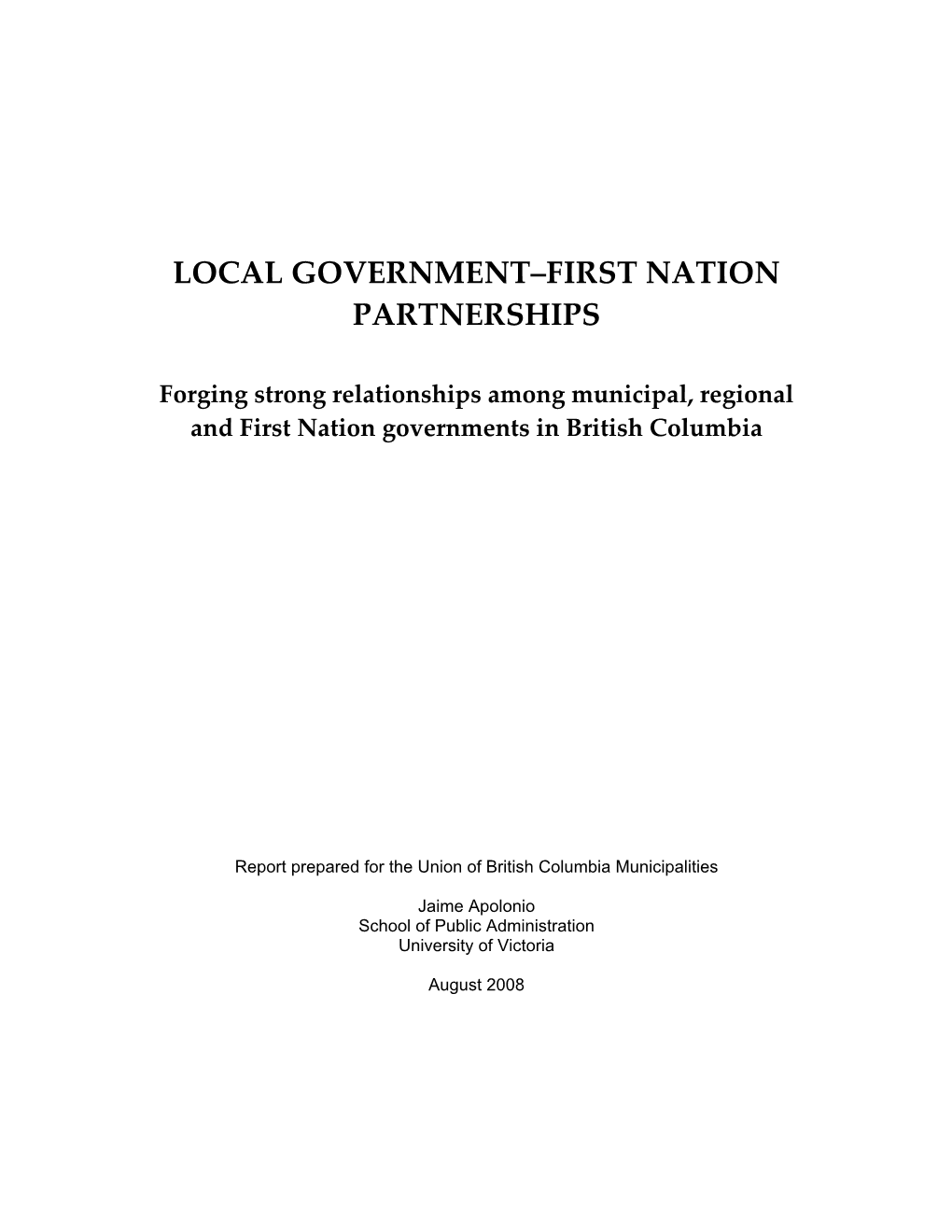 Local Government–First Nation Partnerships