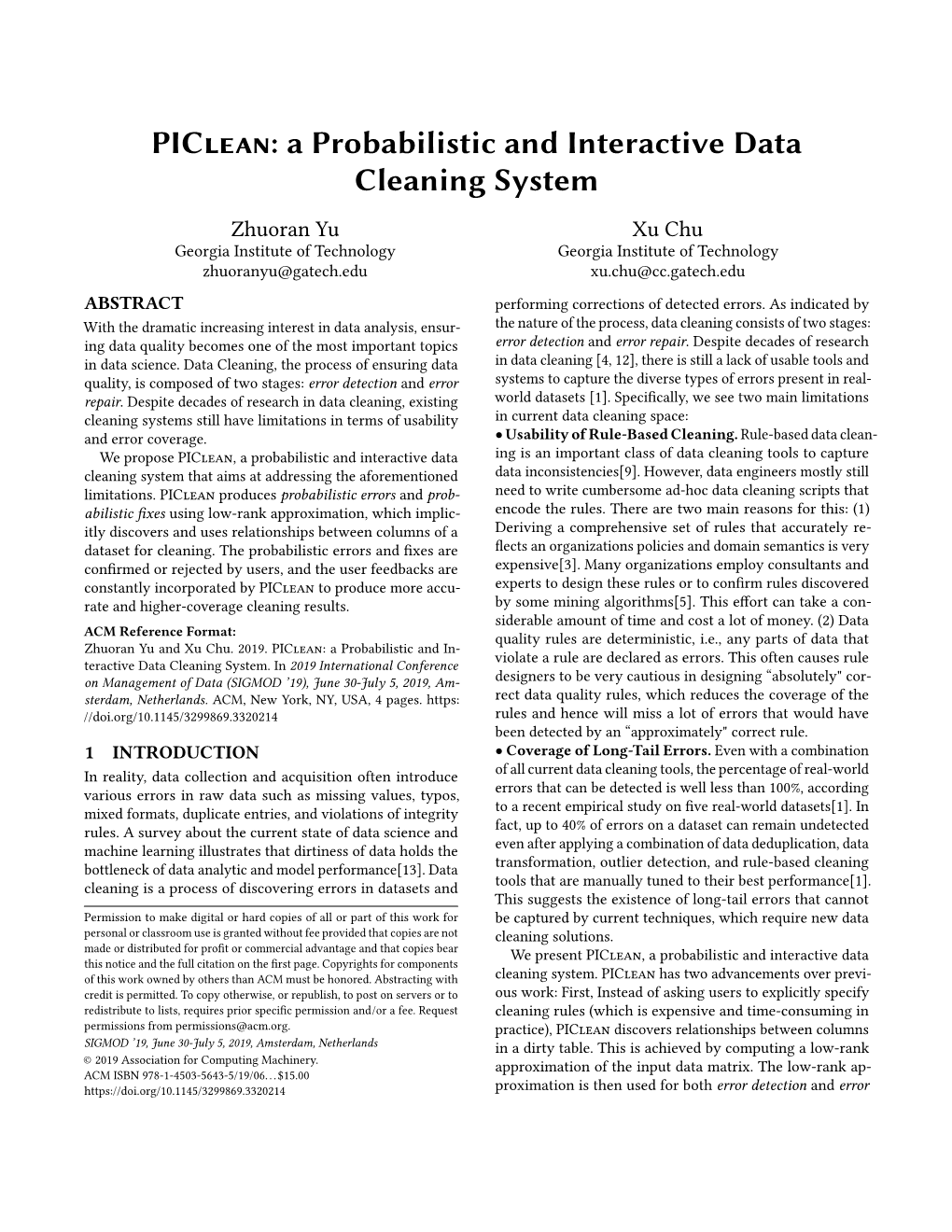 Piclean: a Probabilistic and Interactive Data Cleaning System