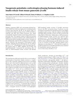 Vasopressin Potentiates Corticotropin-Releasing Hormone-Induced Insulin Release from Mouse Pancreatic B-Cells