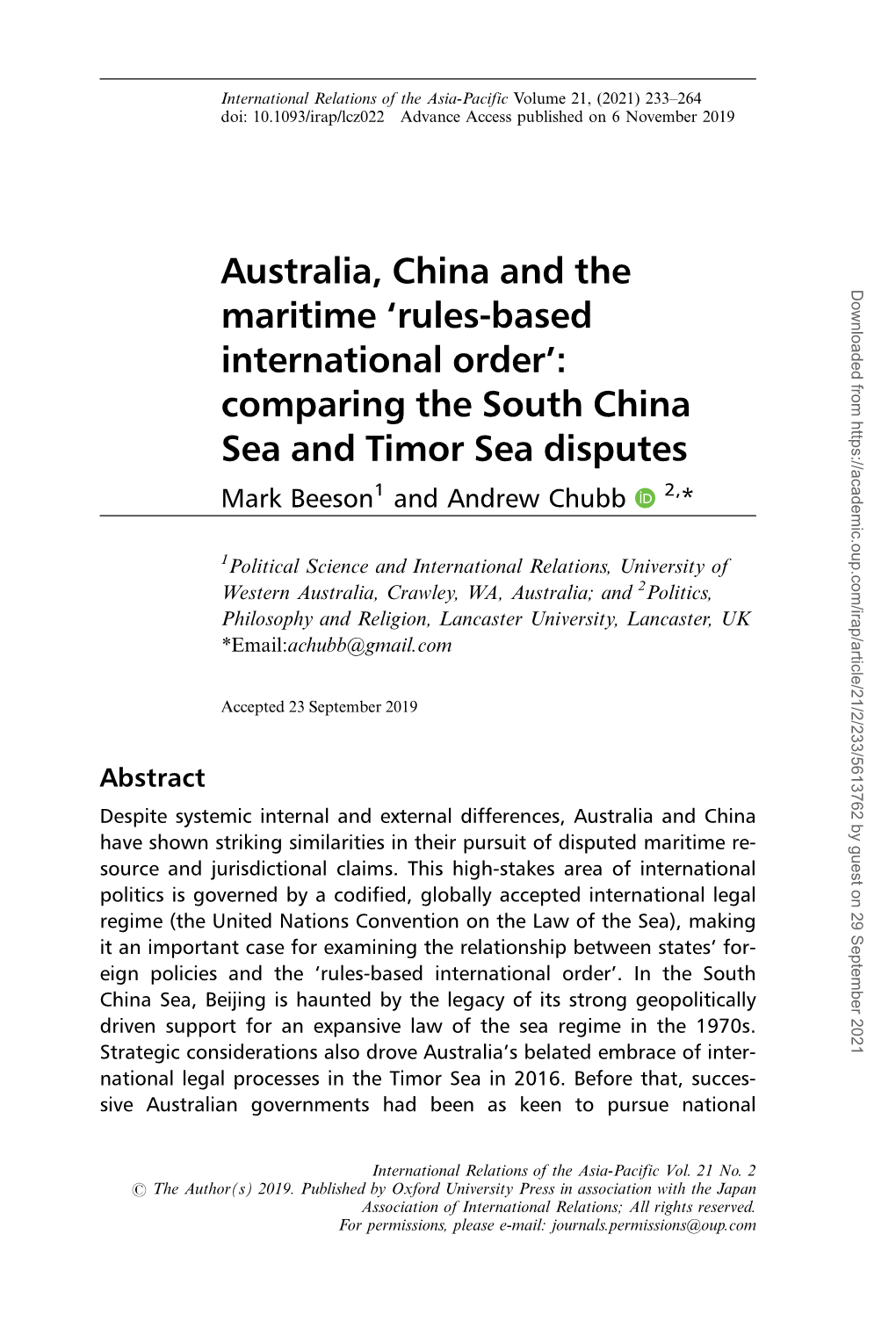 Australia, China and the Maritime ‘RBIO’ 235 State-Business Relations Have, in Combination, Had Varying Effects on the Two States’ Policies at Different Times