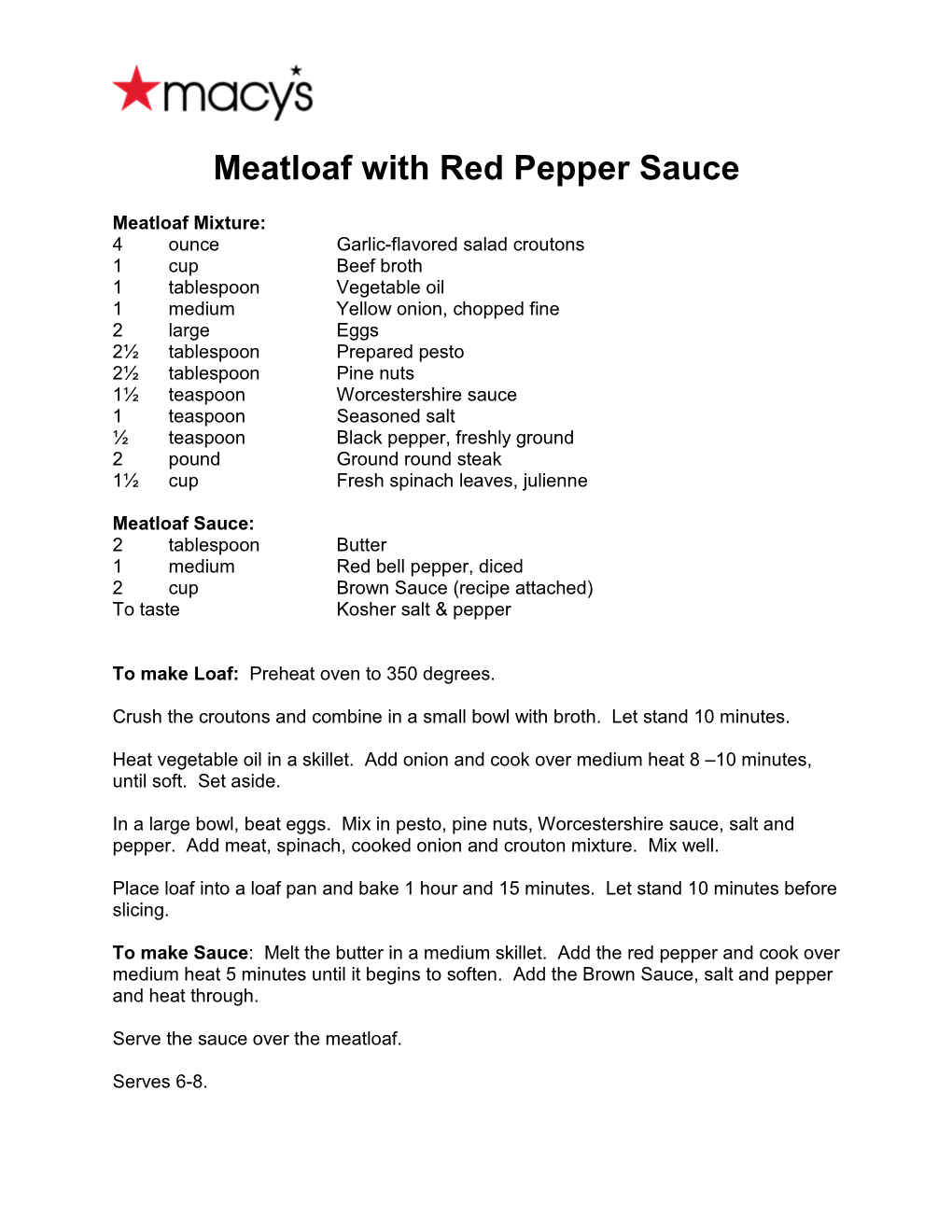 Meatloaf with Red Pepper Sauce