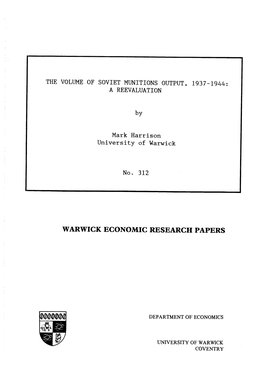 The Volume of Soviet Munitions Output, 1937-1944: a Reevaluation