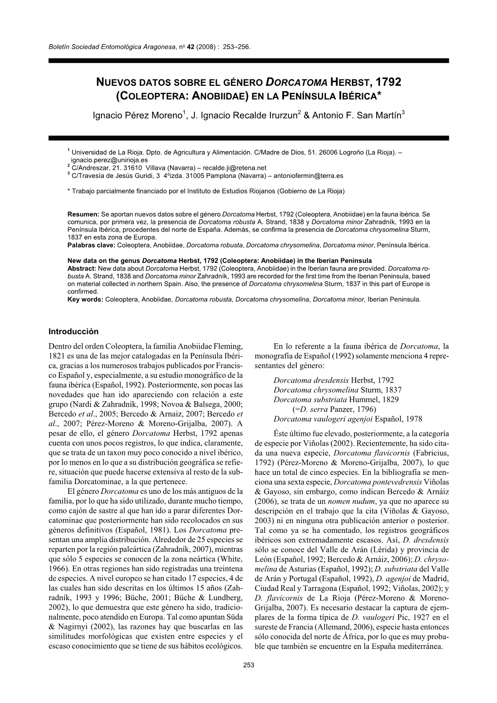 Coleoptera: Anobiidae) En La Península Ibérica*