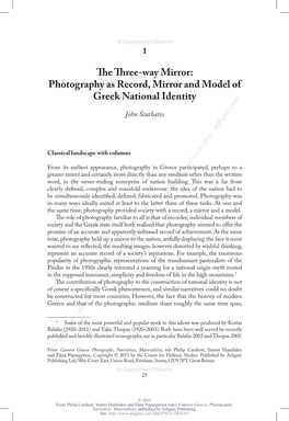 The Three-Way Mirror: Photography As Record, Mirror and Model of Greek National Identity