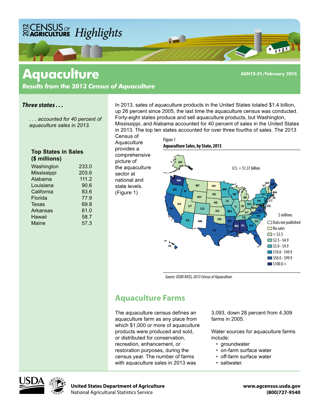 Aquaculture ACH12-21/February 2015 Results from the 2013 Census of Aquaculture