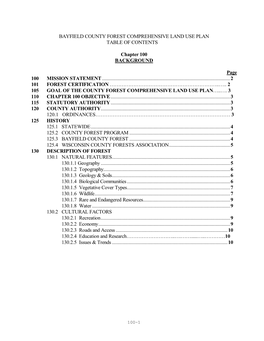 Bayfield County Forest Comprehensive Land Use Plan Table of Contents